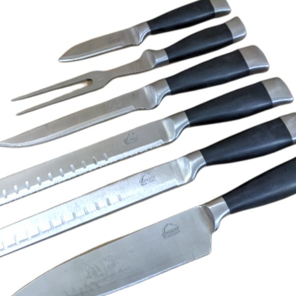 Gourmet Traditions Kitchen Knife Set with Carrying Case Black Handles - Picture 7 of 13